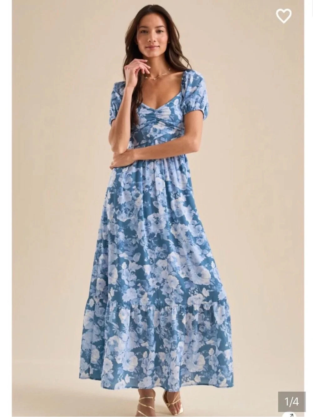Blue Floral Puff-Sleeve Maxi Dress - Picture 1 of 4